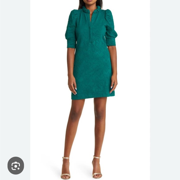 LILLY PULITZER Elsey Floral Jacquard Puff Sleeve Dress. Size XL - Picture 2 of 12